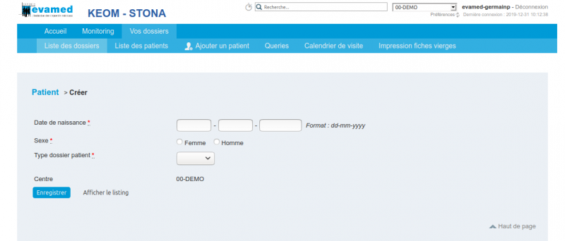 Création d'une fiche Patient